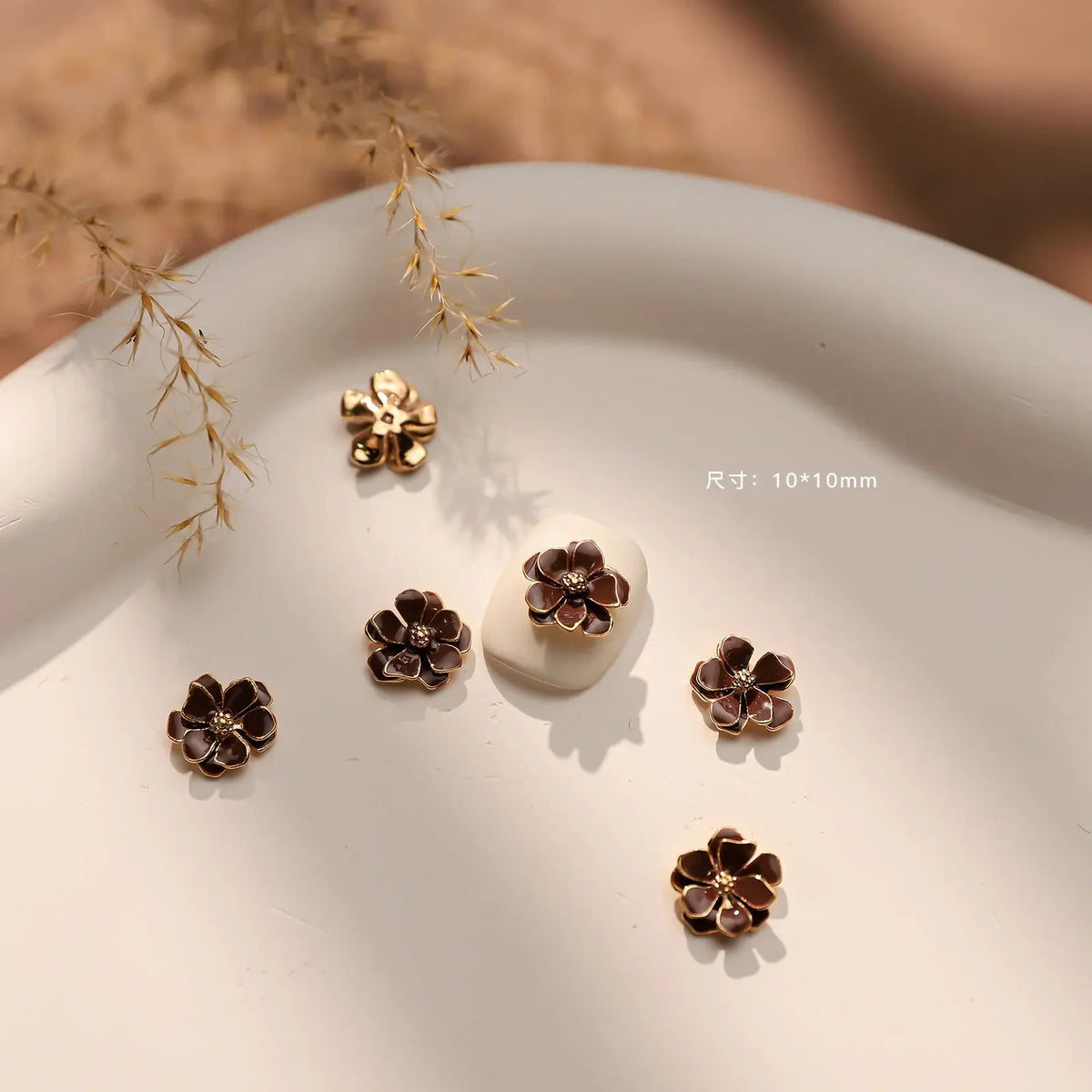2PCS Autumn Metal Nail Charms Bear Bow Flower DIY Decorations
