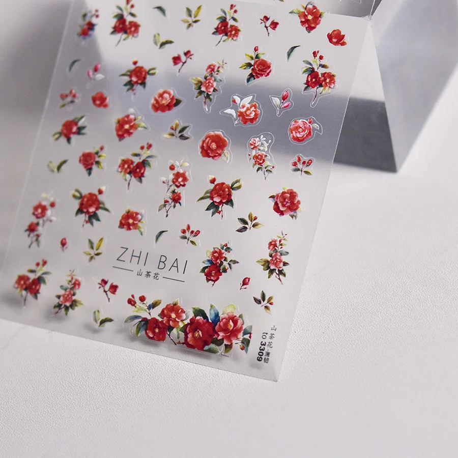 Red Spider Lily & Peony Nail Stickers – Floral Manicure Decals