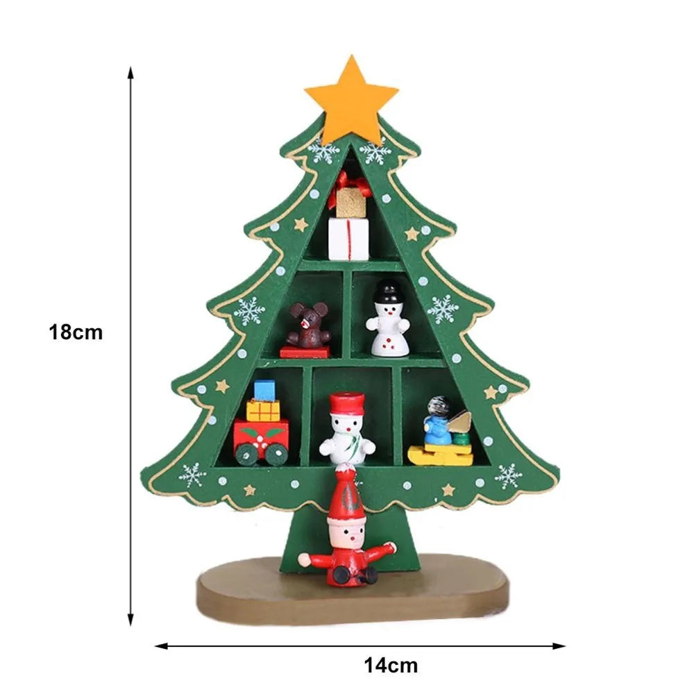 Wooden Christmas Tree Tabletop Decoration with Base