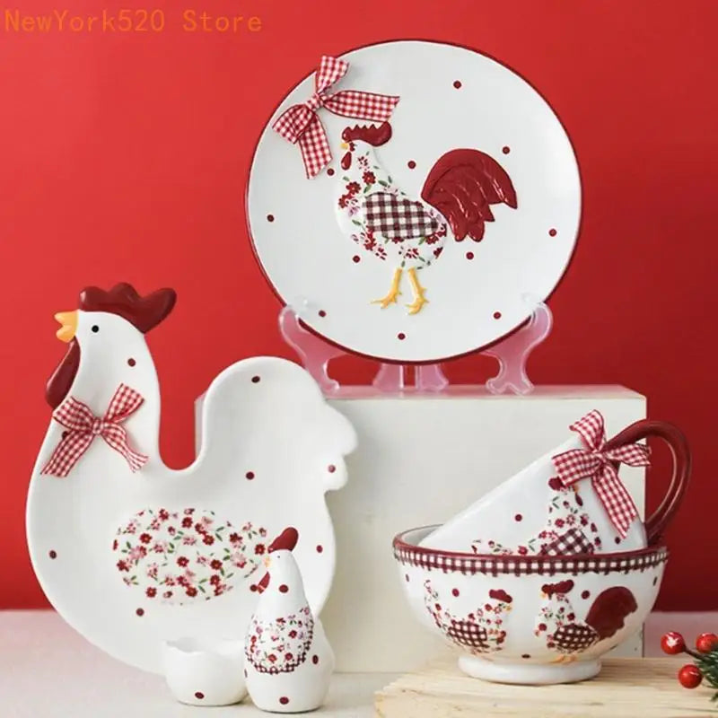 French Country Ceramic Canister with Hen Print | Farmhouse Decor