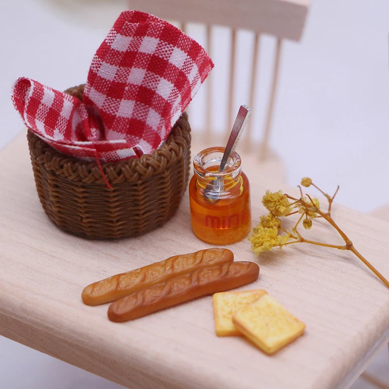 1:12 Dollhouse Mini Food Picnic Basket Set – Bread & Honey