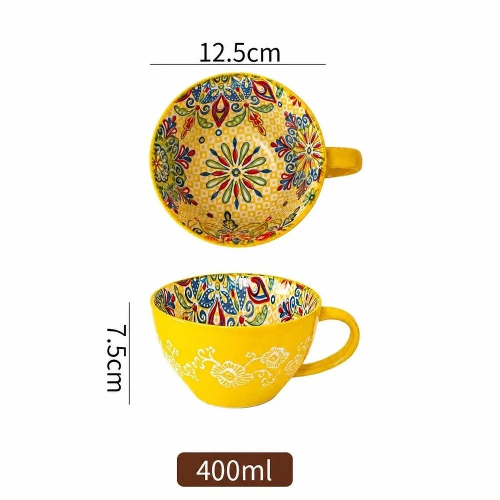 15oz Boho Hand-Painted Ceramic Mug | Microwave Safe