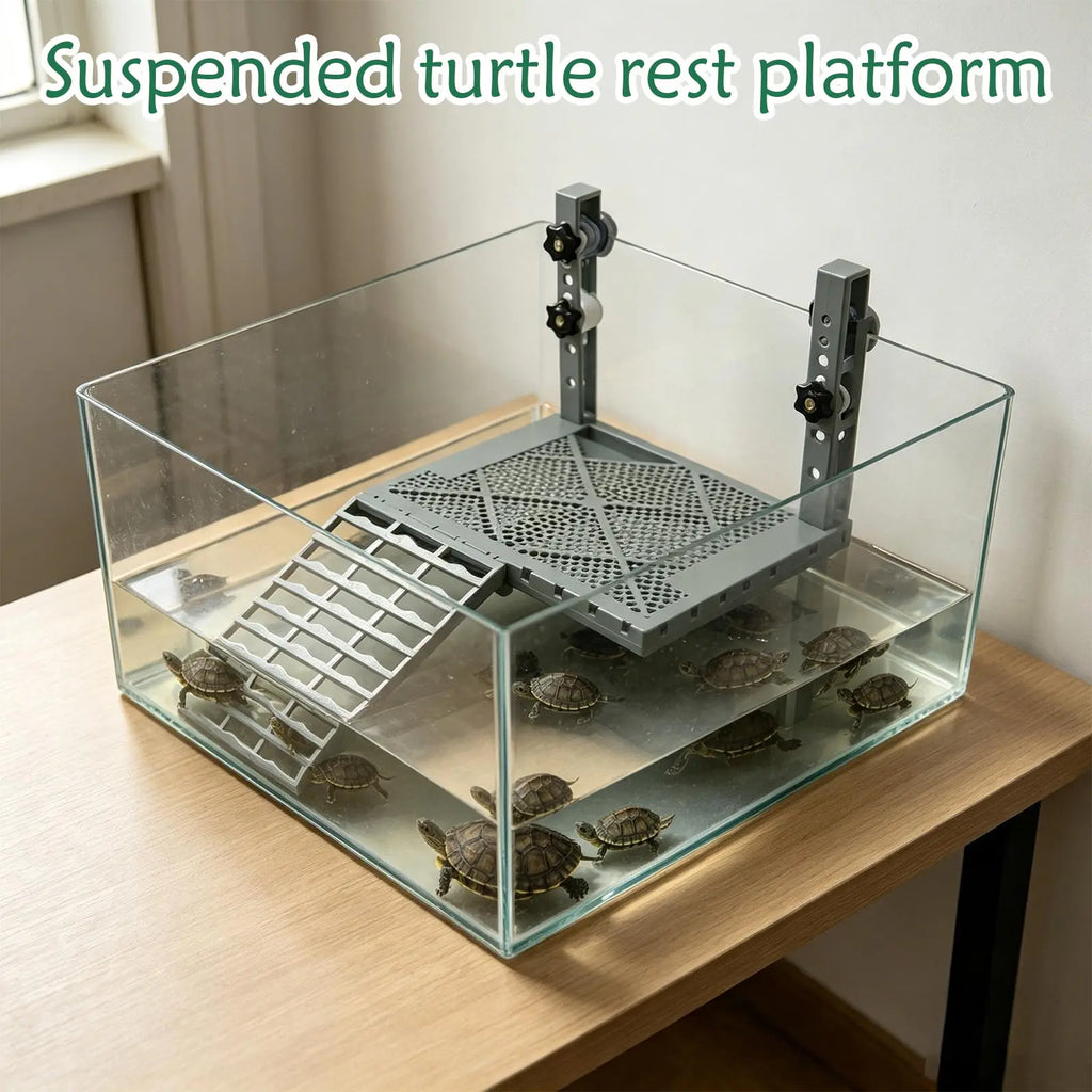 Hanging Turtle Basking Platform with Suction Cups & Non-Slip Ramp