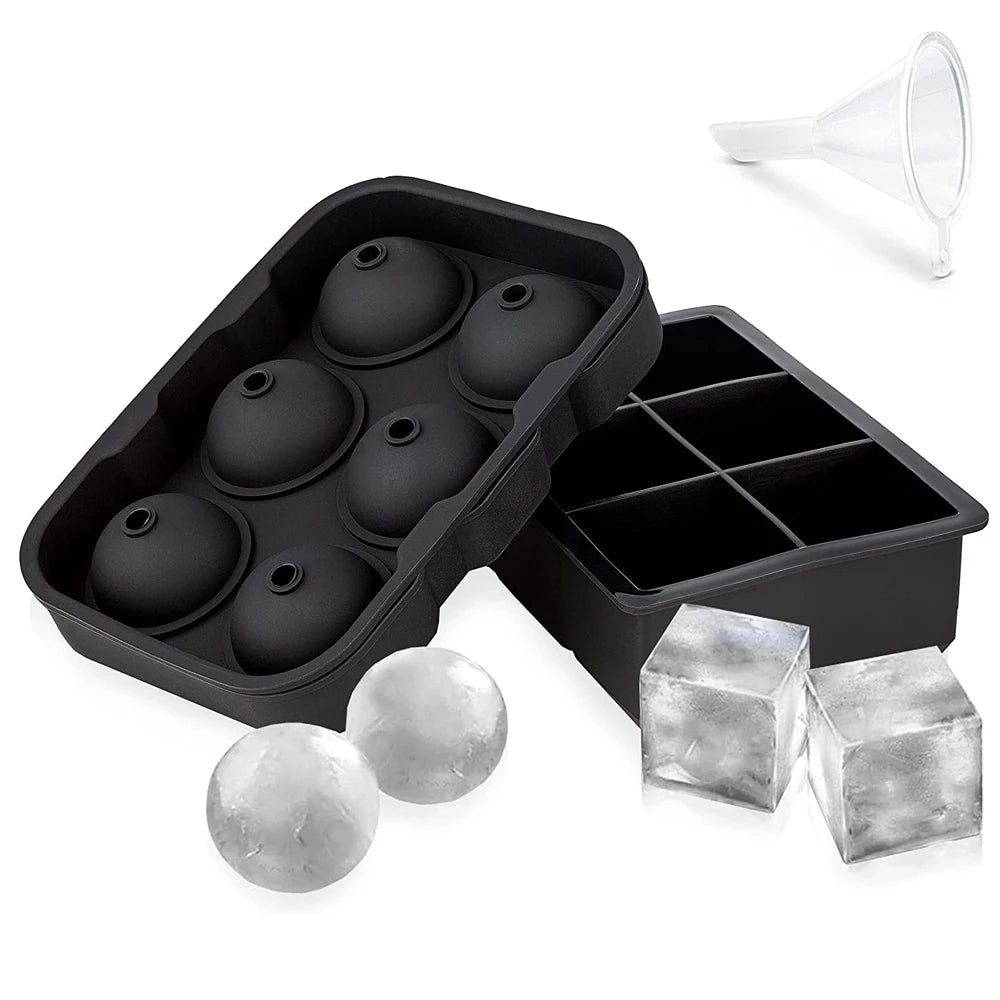 BPA Free Silicone Ice Ball & Cube Molds Set with Funnel