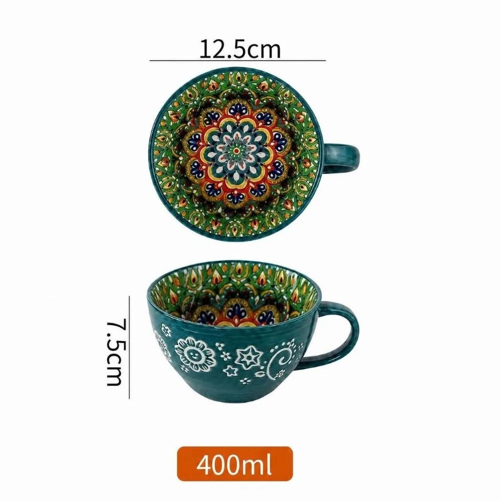 15oz Boho Hand-Painted Ceramic Mug | Microwave Safe