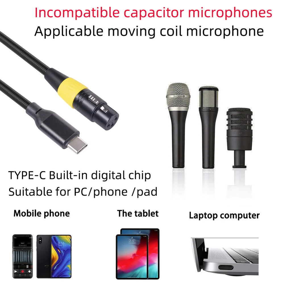 USB-C to XLR Female Microphone Cable 2M/3M | Type-C Audio