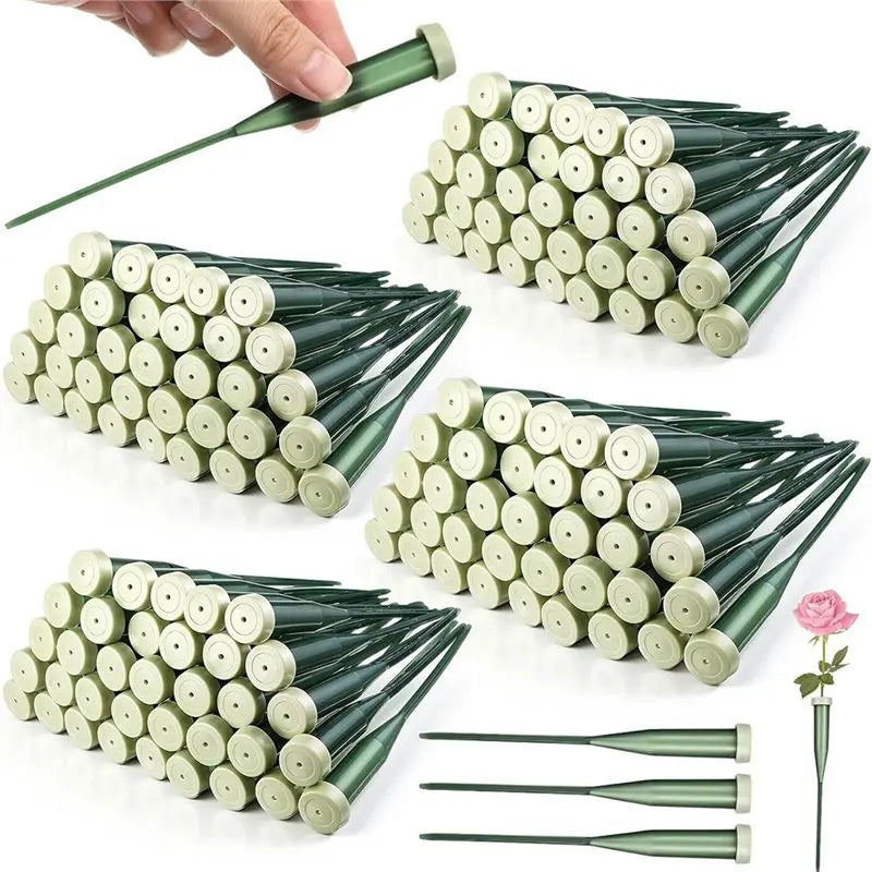 150 Green Floral Water Tubes 6 Inch with Rubber Caps