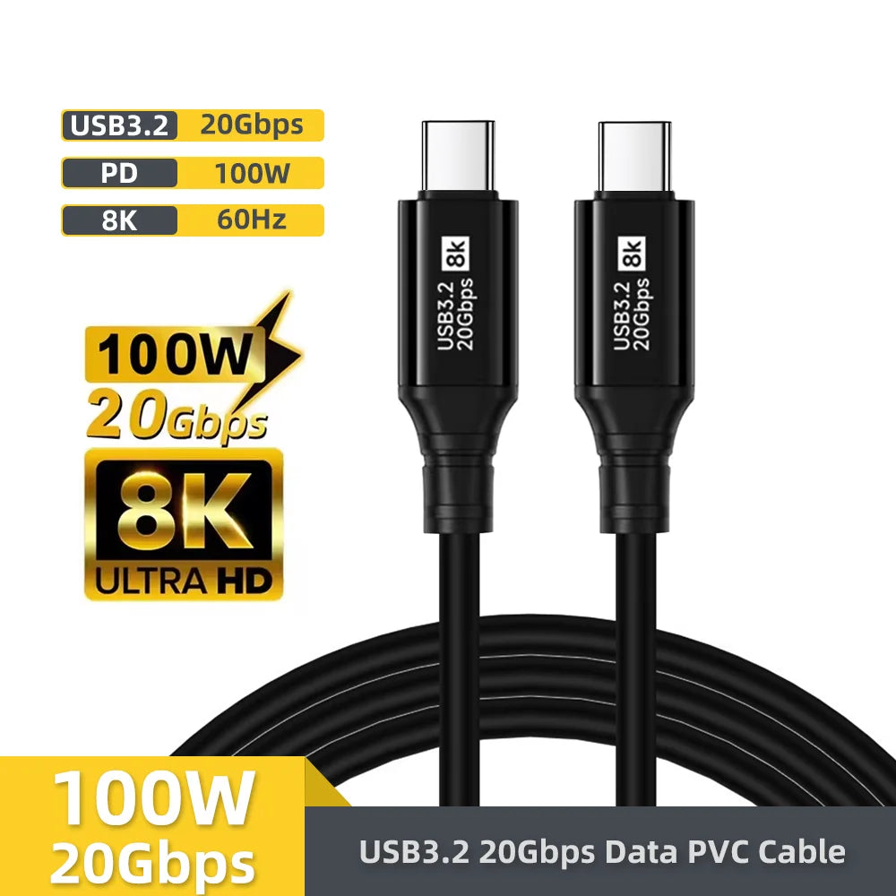 100W USB-C Cable 20Gbps USB 3.2 Gen2 8K 4K Fast Charging