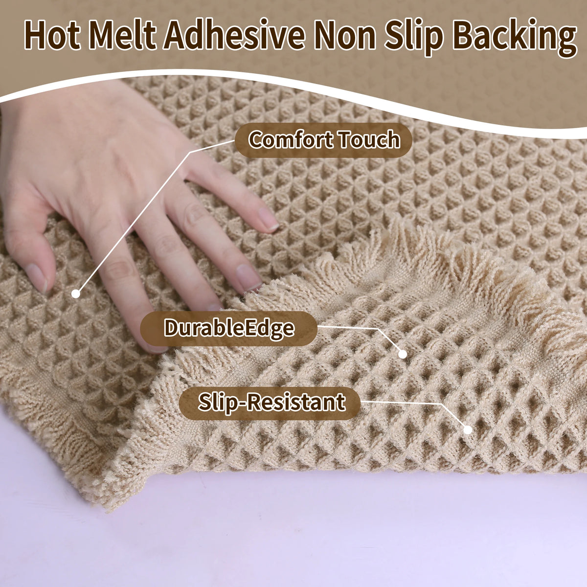Waffle Boho Bath Rug – Non-Slip, Soft & Absorbent Mat