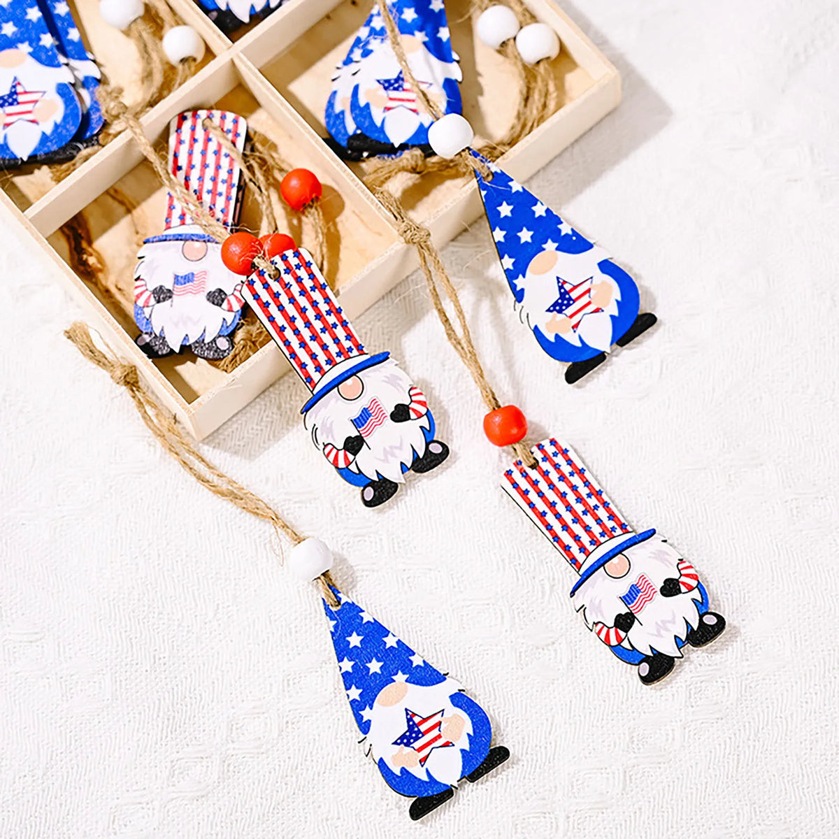 Patriotic Gnome Wood Ornament – 4th of July Hanging Decor