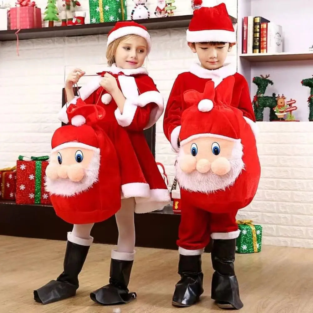 Large Santa Claus Velvet Drawstring Gift Bag | Christmas Party