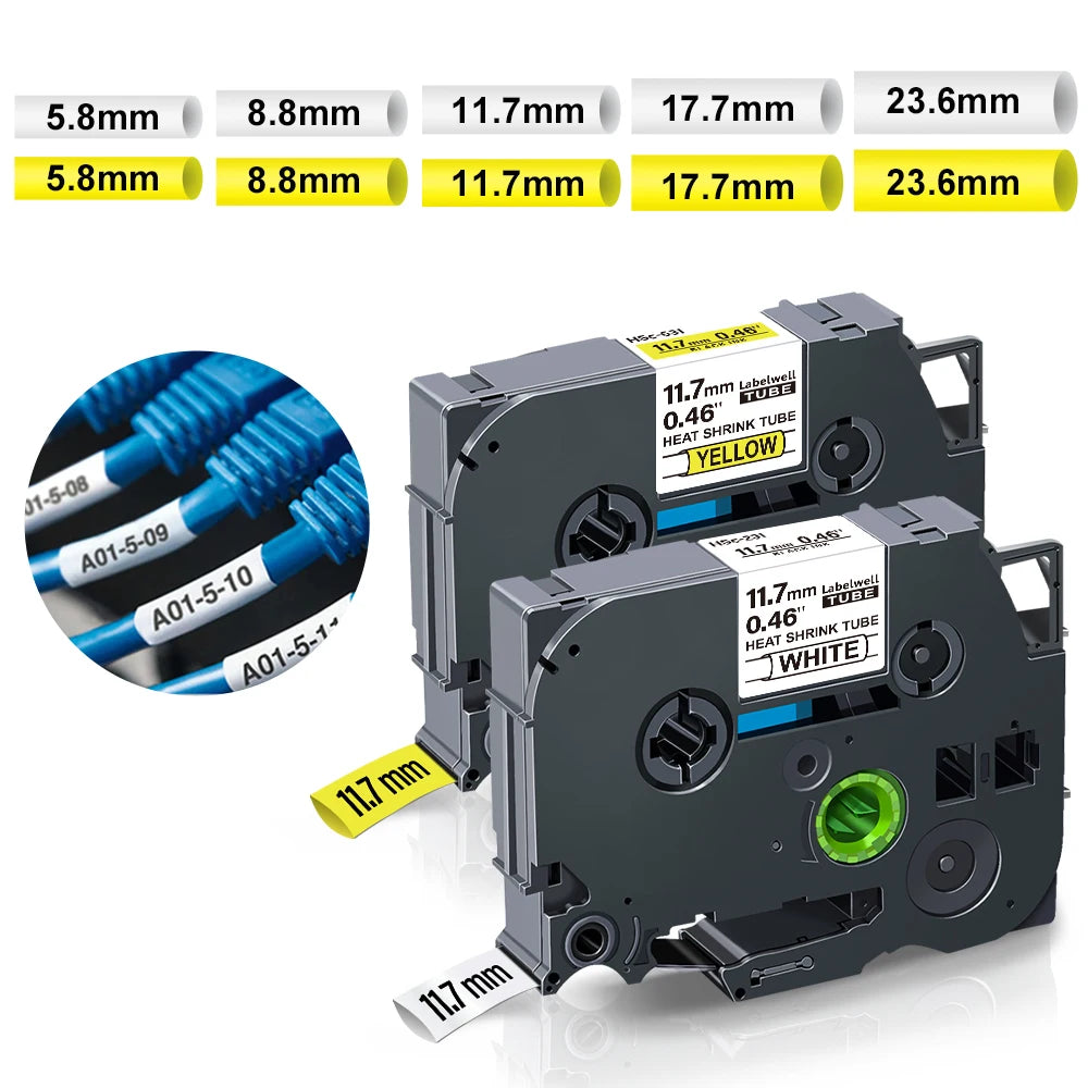 Labelwell Heat Shrink Tube Tape for Brother HSe P-Touch