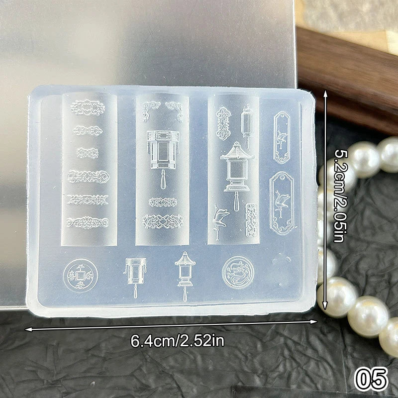 3D Silicone Nail Art Mold – Lotus Lantern Goldfish Carving Stencil