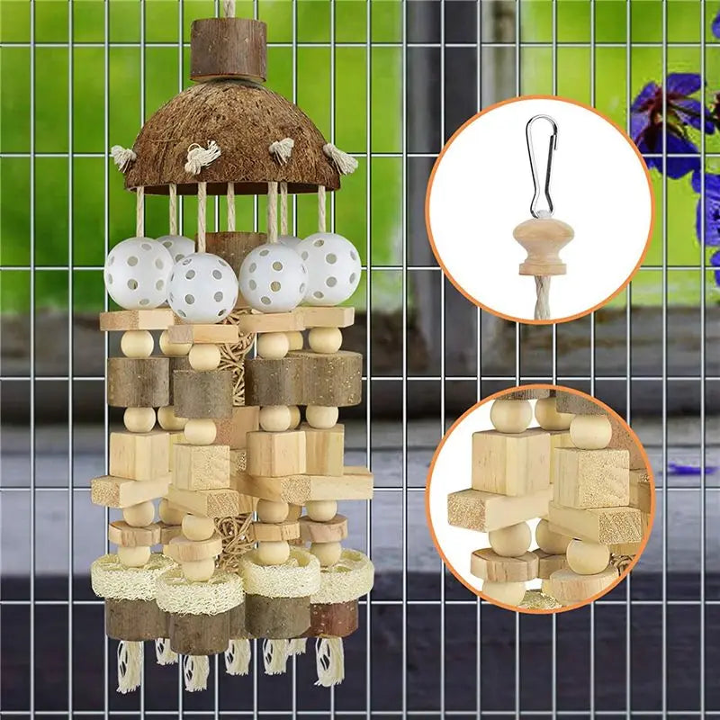 Large Natural Wooden Chewing Toy for Macaws & Parrots