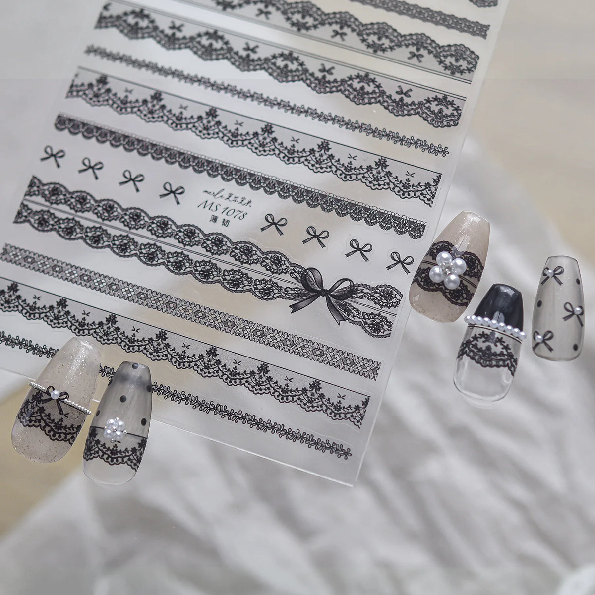 Retro Lace Bow Nail Stickers – Floral DIY Nail Decals