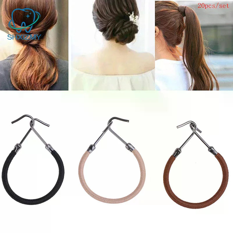 20-Pc Ponytail Hook Hair Bands – Elastic Clips for All Hair Types