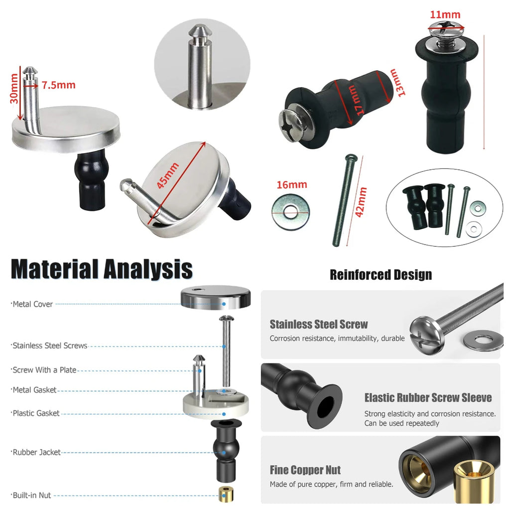 Universal Toilet Seat Bolts & Quick-Release Hinge Fixing Kit