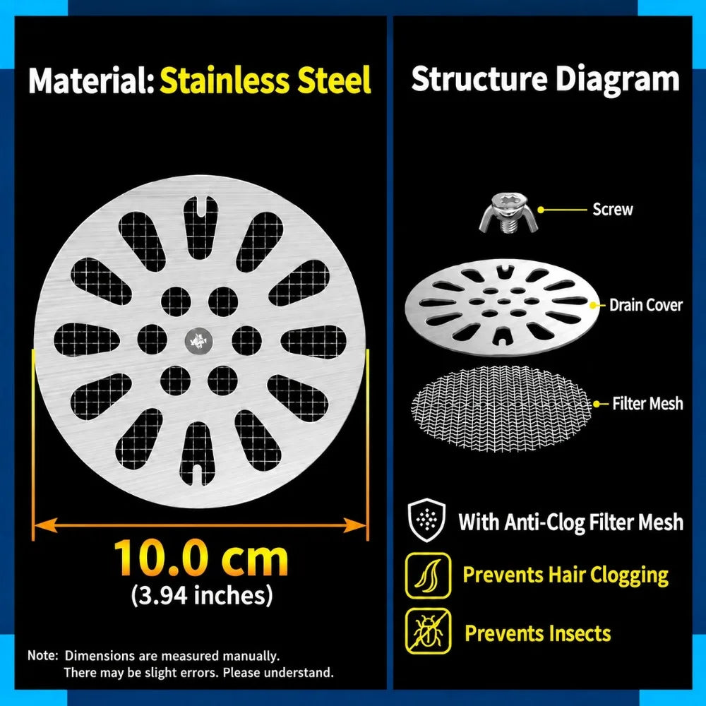 Stainless Steel Round Drain Cover with Mesh Hair Catcher