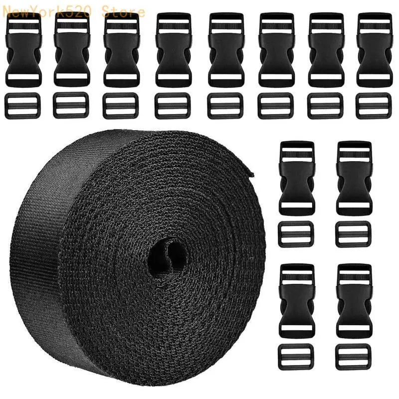 Backpack Buckle & Nylon Webbing Strap Set – 12 Clips & Slides