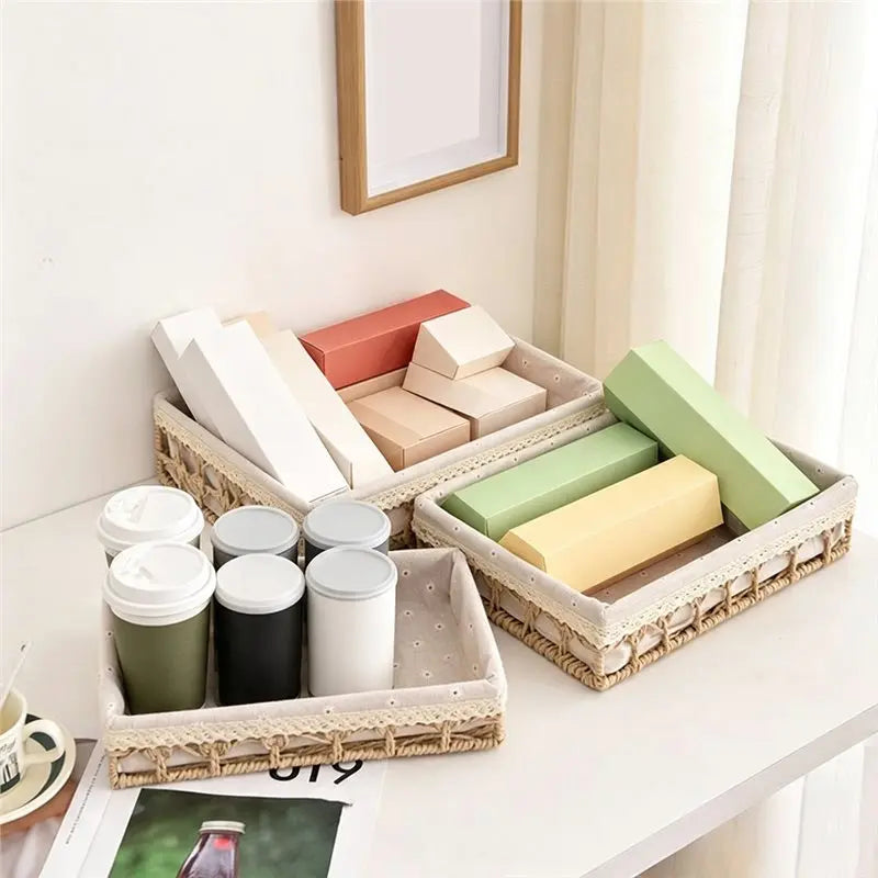 Hand Woven Rattan Desktop Organizer Tray Set of 3 – S/M/L