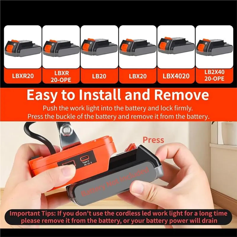 LED Work Light for BLACK+DECKER 20V Max Battery – Portable 8"