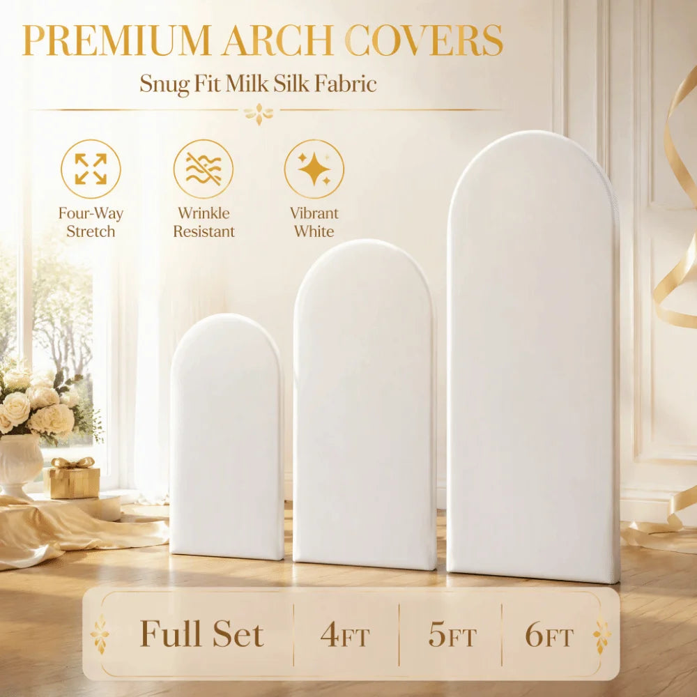 3-Pack White Wedding Arch Covers 4FT 5FT 6FT Stretch Fabric
