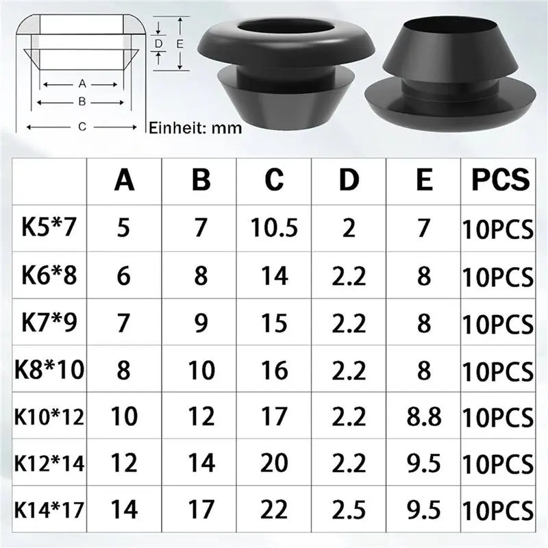 210-Pc Rubber Grommet Kit – 7 Sizes Wiring Cable Gasket Set