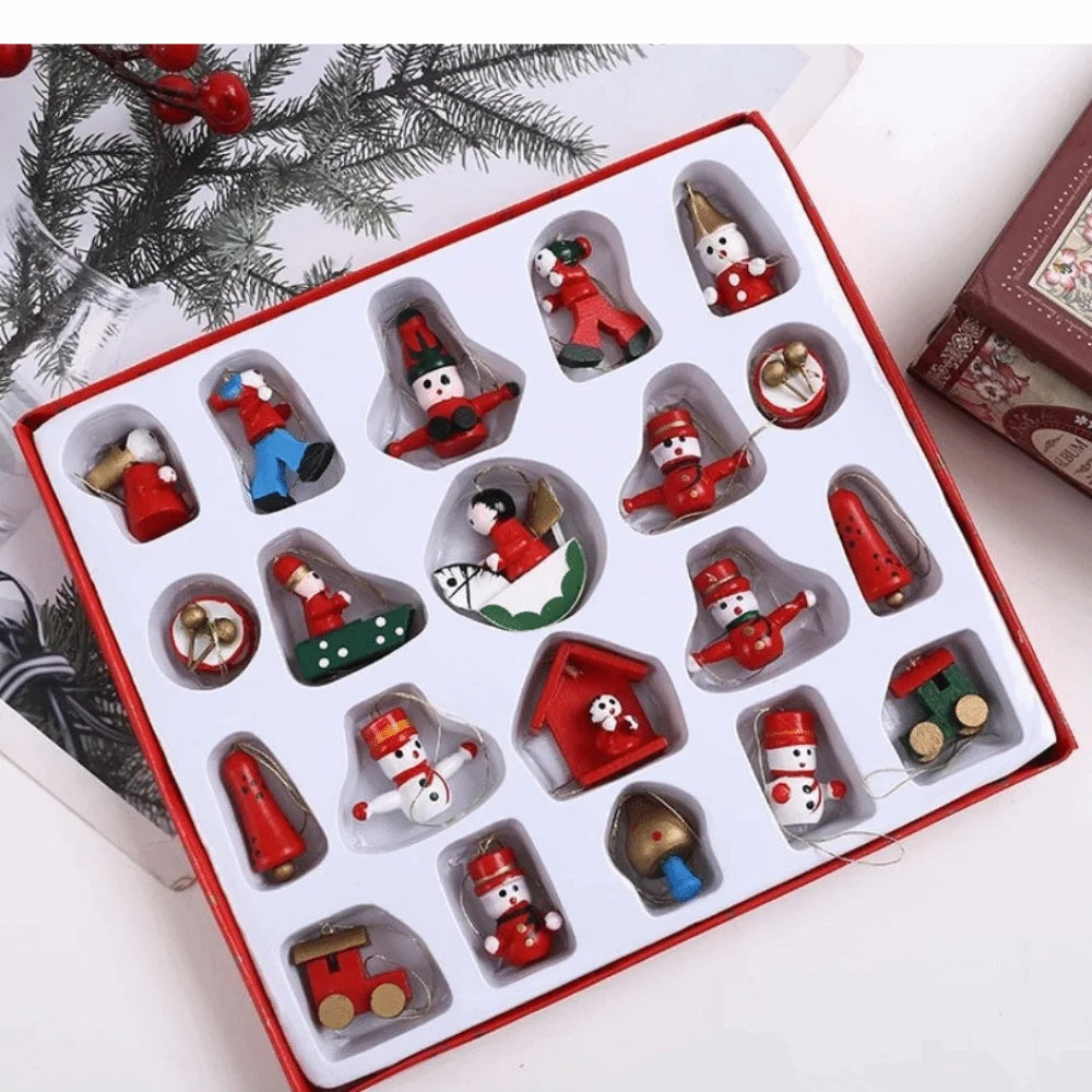 Wooden Christmas Tree Ornaments DIY Hanging Set 10–30 Pcs
