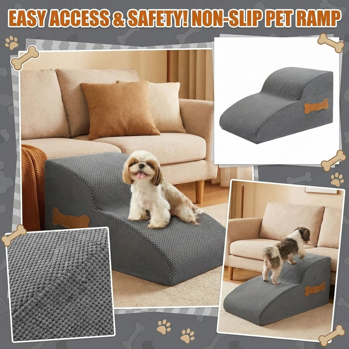Grey Non-Slip Pet Stair Tread Pads 40x40x30cm Dogs & Cats