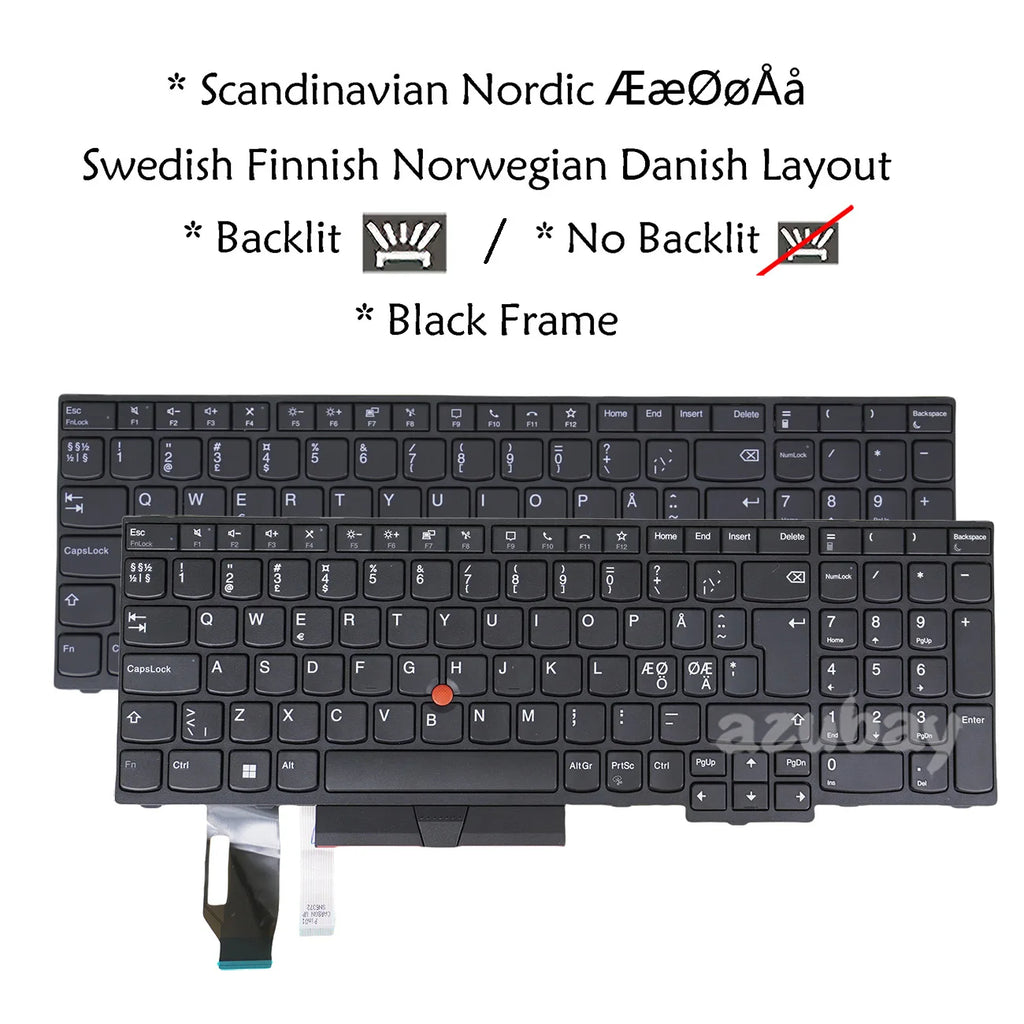 AZUBAY Backlit Keyboard ThinkPad T590 P52 P72 Nordic Layout