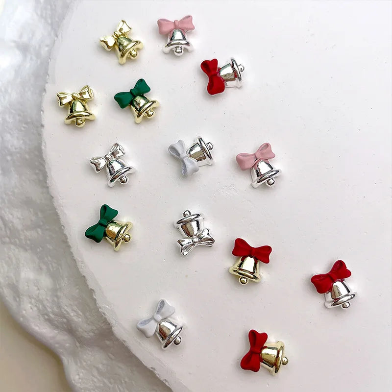 10pc 3D Christmas Bell Nail Charms – Gold & Silver Alloy DIY