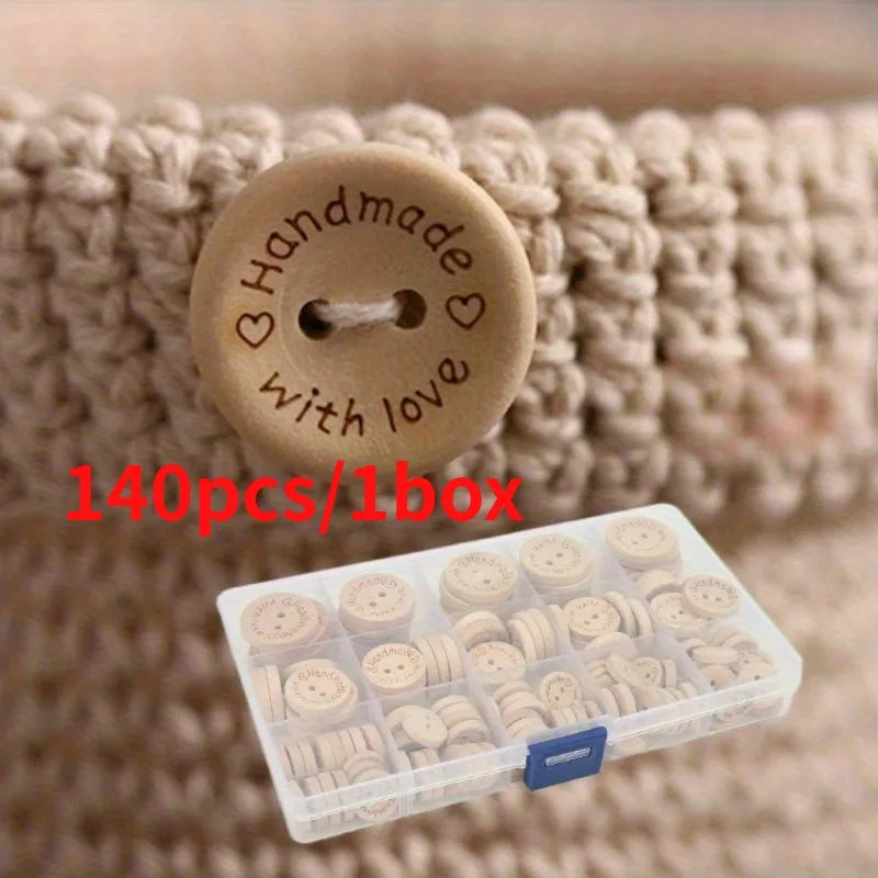 140pcs Woven Wooden Heart Buttons Set for Sewing & Crafts