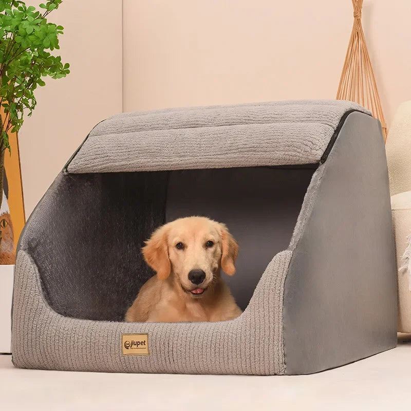 Winter Dog Kennel Bed – Warm Enclosed Villa, Washable Cover