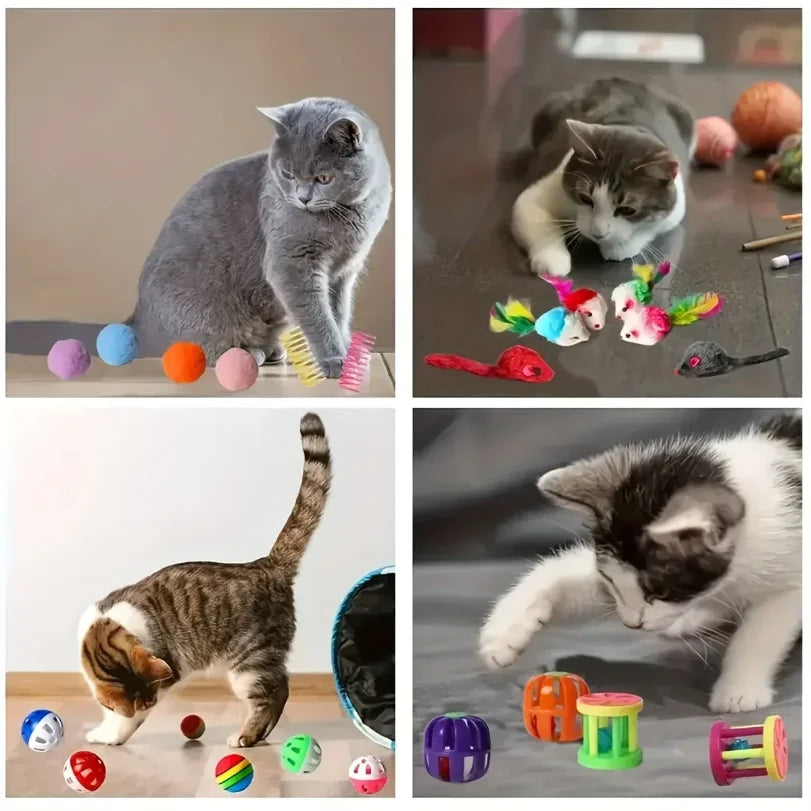 Cat Toys Mixed Pack – 14, 26 or 56 Piece Plastic & Plush Set