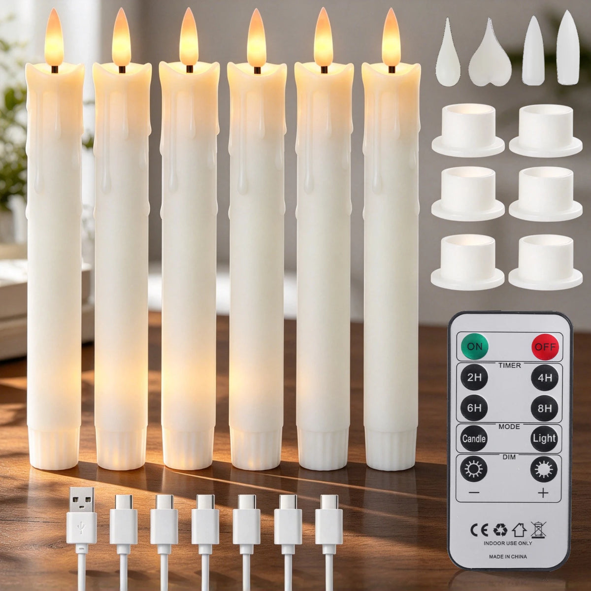 Rechargeable Flameless LED Taper Candles – Timer & Remote, 6-Pack