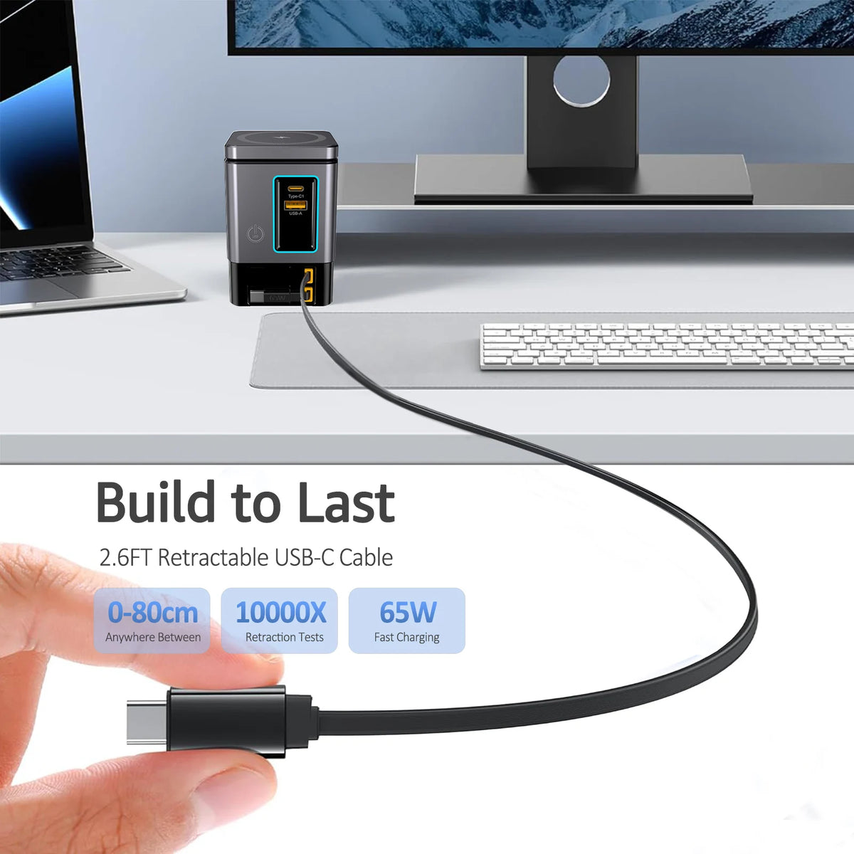 105W GaN Wireless Charging Station with Retractable USB-C