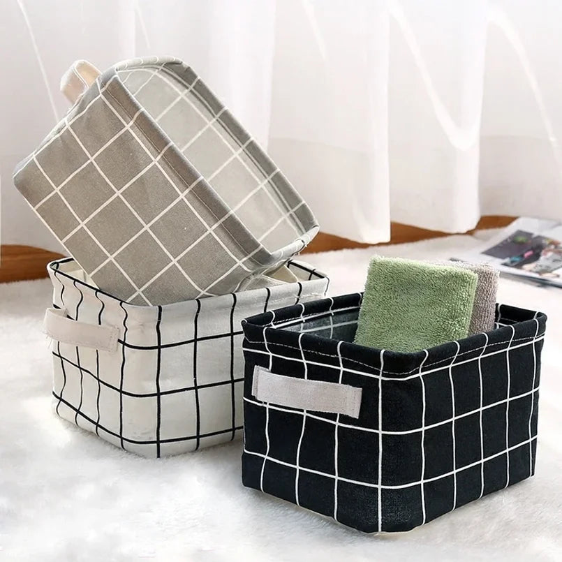 Cotton Linen Storage Basket with Handle – Tabletop Organizer