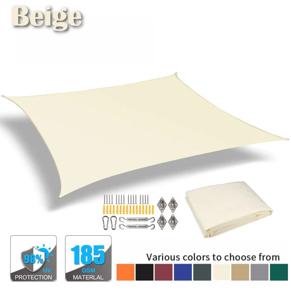 Waterproof Rectangle Sun Shade Sail 98% UV Block + Free Ropes
