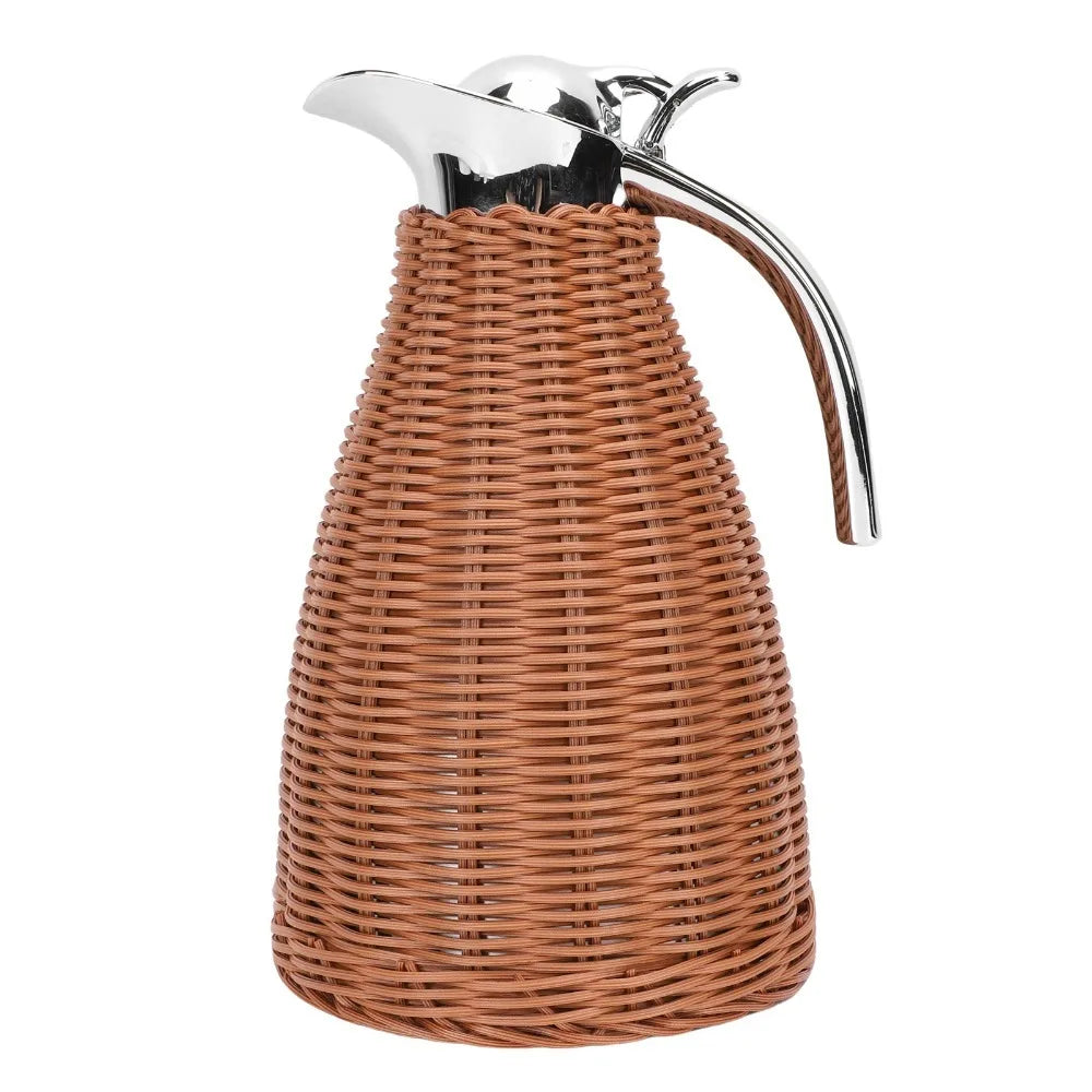Handwoven Rattan Thermal Coffee Carafe 1.5L Triple Wall 51oz