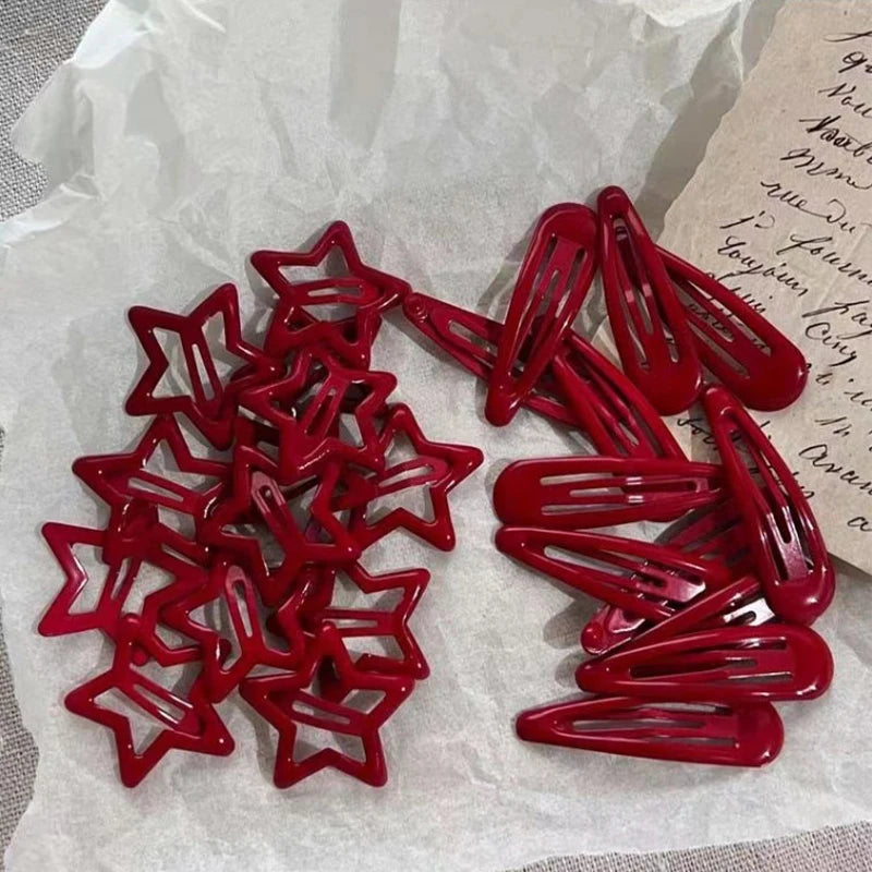 5-Pack Red Star Metal Snap Hair Clips Barrettes for Women