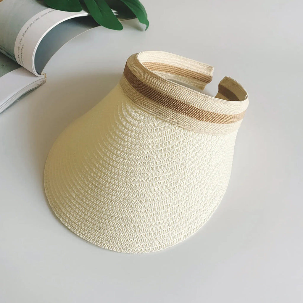 Women's Foldable Wide Brim Straw Sun Visor Hat – Beach & Cycling
