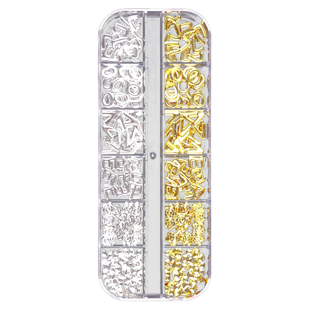 12-Grid 3D Nail Charms Gold Silver Punk Metal Art Decorations