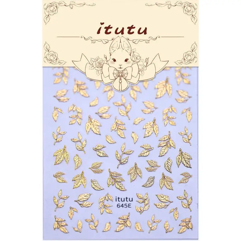Gold Silver Leaf Nail Stickers – 3D Embossed Self-Adhesive Decals