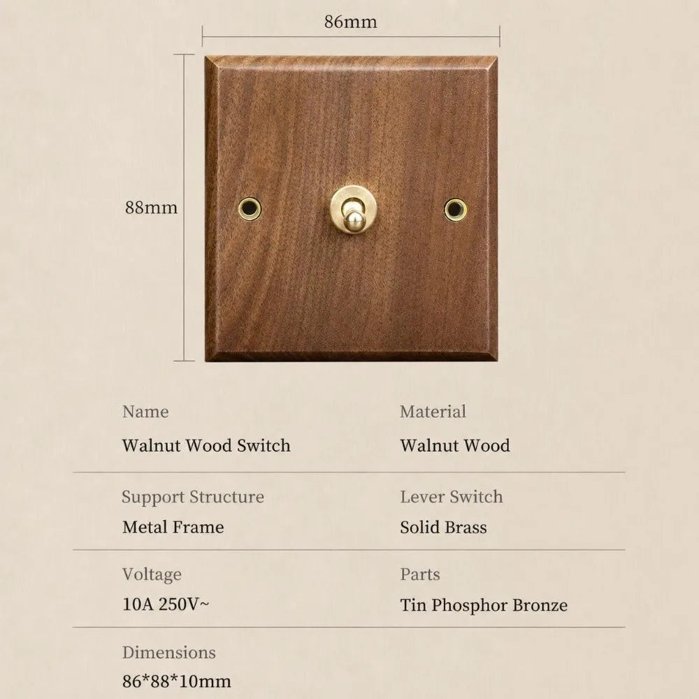 86 Type Walnut Wood Toggle Switch Panel – Brass Lever
