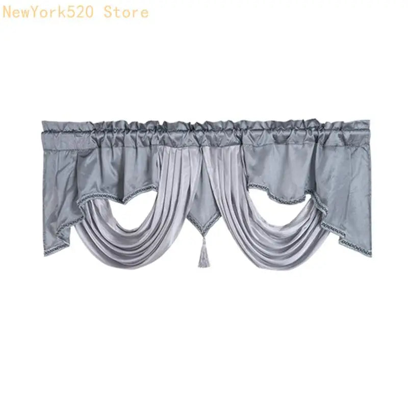 Wavy Window Valance Curtain Rod Pocket 140x45cm – Gray & White