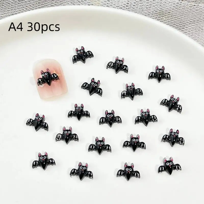 30Pcs Halloween 3D Resin Nail Charms – Bat Spider Snake