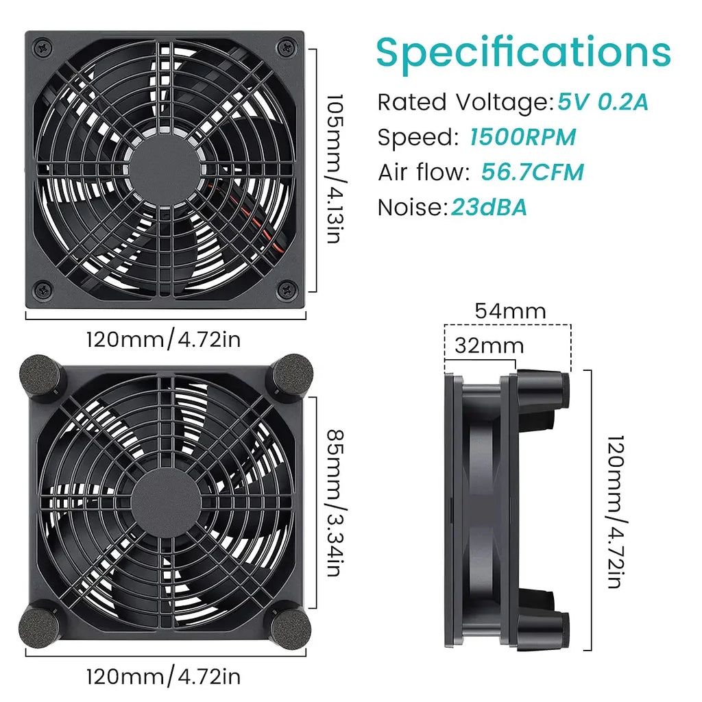 120mm USB Cooling Fan for Router Modem Set-Top Box & Mini PC