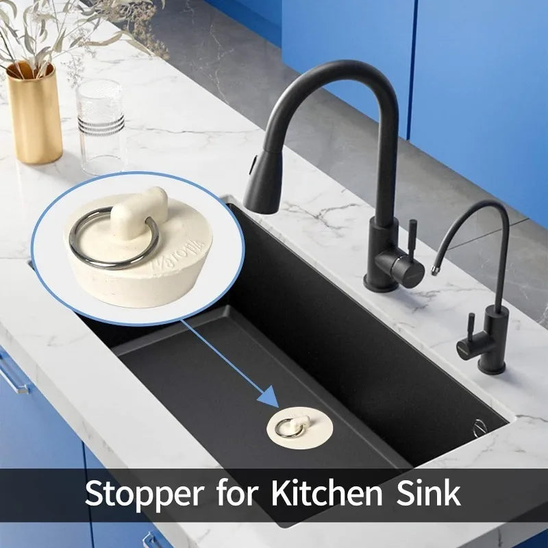 6-Pack Rubber Drain Stoppers with Ring – Sink & Bathtub