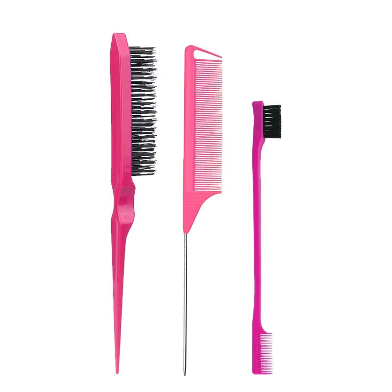 3-Piece Hair Styling Comb Set – Teasing, Rat Tail & Edge Brush