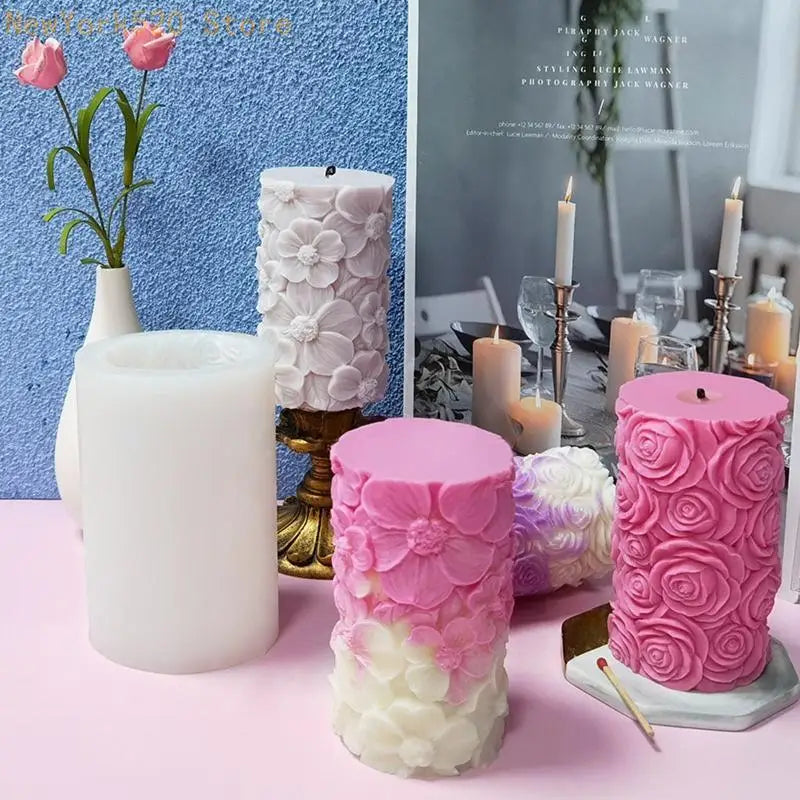 3D Cylinder Silicone Mold – Flower & Butterfly Wave Pattern